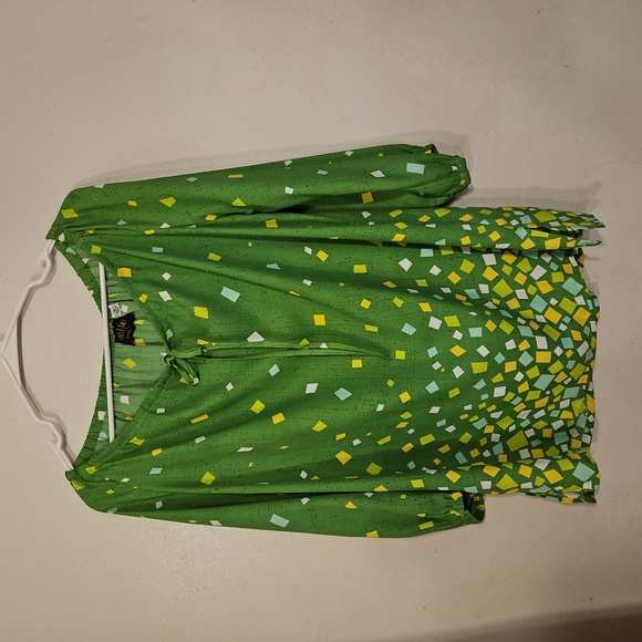 Bob Mackie Green & Yellow Print Wwearable Art Blouse - Size M - Picture 2 of 6